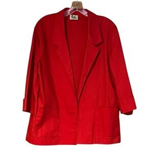 Vintage Womens Random Sportswear Size 16 Red 3/4 Sleeve Open Front Blazer Pocket